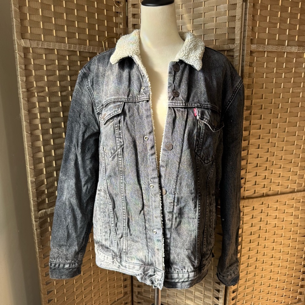 Levi's Black Denim Jacket with Sherpa Collar